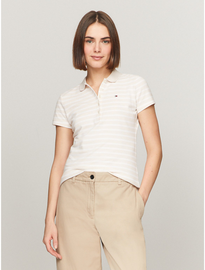Shop Tommy Hilfiger Slim Fit Stripe Stretch Cotton Polo In Feather White Multi
