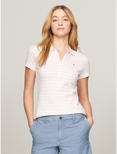 Shop Tommy Hilfiger Slim Fit Stripe Stretch Cotton Polo In Cradle Pink Multi