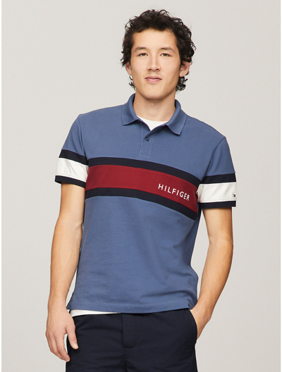 Shop Tommy Hilfiger Regular Fit Colorblock Logo Polo In Bank Blue