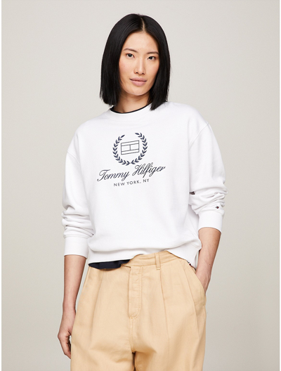Shop Tommy Hilfiger Laurel Logo Sweatshirt In Th Optic White