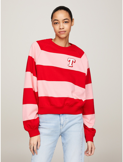 Shop Tommy Hilfiger Relaxed Fit Rugby Stripe Sweatshirt In Tickled Pink / Multi