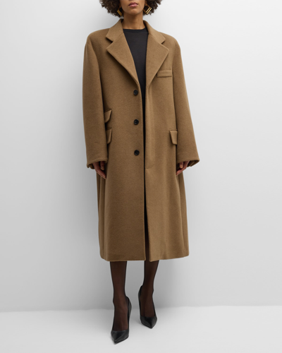 Shop Saint Laurent Wool-blend Overcoat In Beige