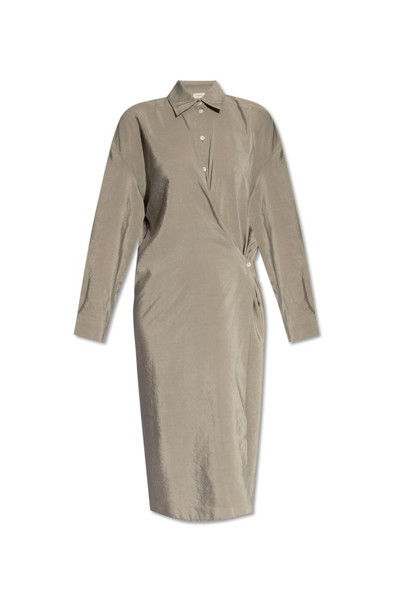 Shop Lemaire Long Sleeved Twisted Dress In Grey