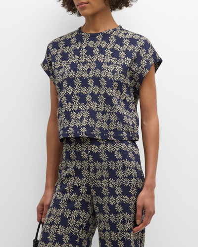 Shop The Great The Wander Short-sleeve Top In Navy Scattered Da