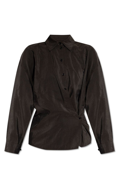 Shop Lemaire Twist Detailed Satin Shirt In Brown
