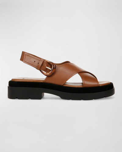 Shop Vince Helena Leather Crisscross Slingback Sandals In Sequoia Brown Lea