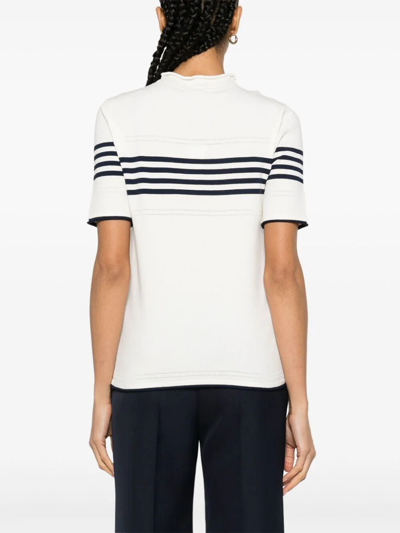 Shop Twinset Short Sleeves High Neck Striped Sweater With Logo In White