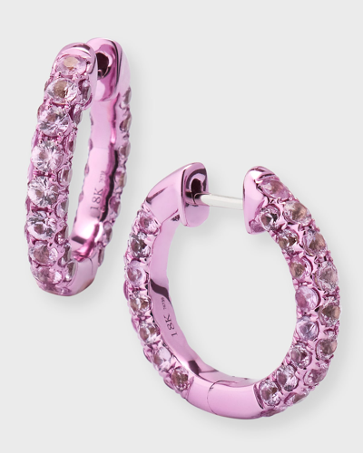 Shop Graziela Gems 18k Gold Pink Sapphire Small Hoop Earrings In 05 Yellow Gold