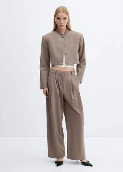 Shop Mango Wideleg Pleated Trousers Medium Brown