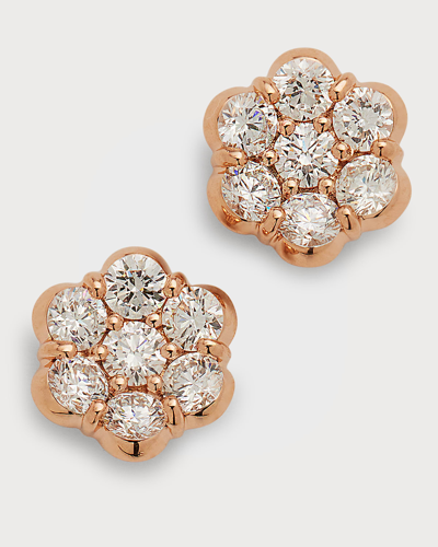 Shop Bayco 18k Rose Gold Floral Diamond Stud Earrings In 15 Rose Gold