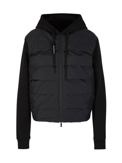 Shop Moncler Quilted Panel Hooded Jacket In Black