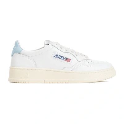 Shop Autry Medalist Leather Light Blue Sneakers Shoes In White