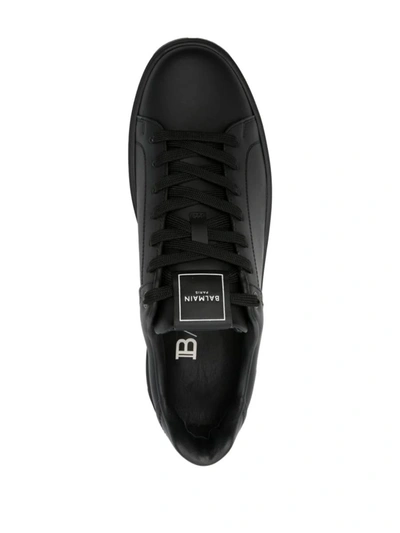 Shop Balmain Leather Sneakers With Panels In Black