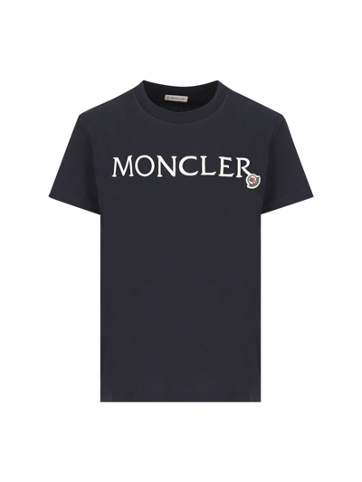 Shop Moncler Logo Embroidered Crewneck T In Blue
