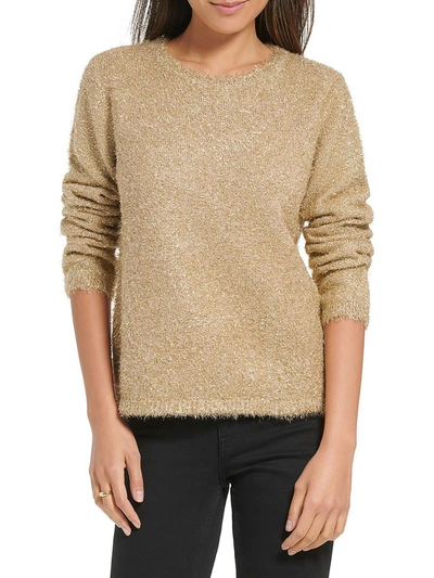 Shop Calvin Klein Womens Knit Long Sleeve Crewneck Sweater In Gold