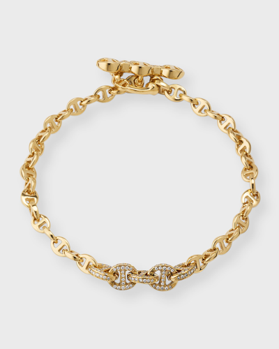 Shop Hoorsenbuhs 18k Yellow Gold 3mm Open Link Bracelet With Diamonds In 40 White