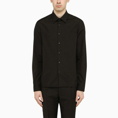 Shop Prada Classic Poplin Black Shirt Men