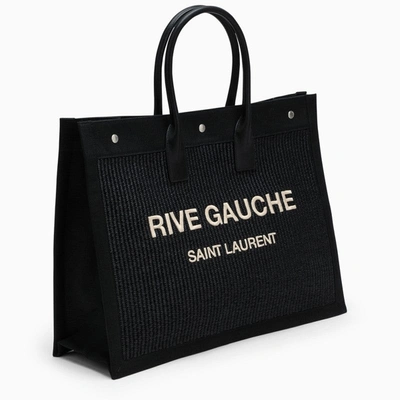 Saint Laurent Rive Gauche Black Canvas Tote Bag Men In Black