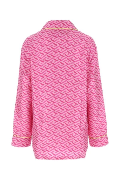 Shop Versace Woman Printed Satin Pijama Shirt In Multicolor
