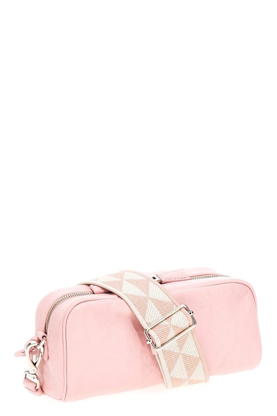 Shop Prada Women Logo Antique Nappa Crossbody Bag In Pink