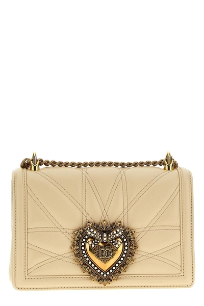 Shop Dolce & Gabbana Women 'devotion' Medium Shoulder Bag In Cream