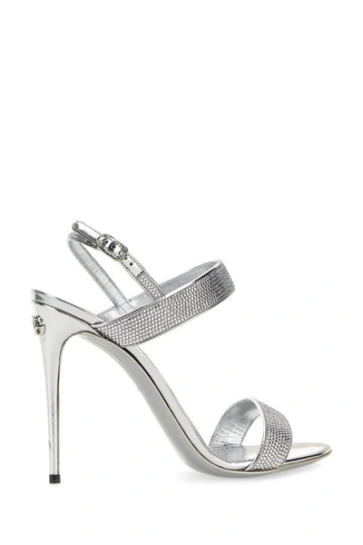 Shop Dolce & Gabbana Woman Embellished Satin Keira Sandals In Silver