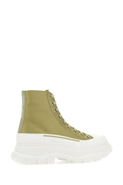 Shop Alexander Mcqueen Woman Olive Green Canvas Tread Slick Sneakers