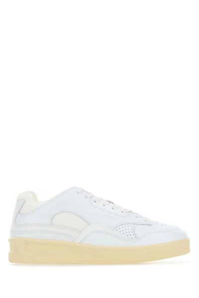 Shop Jil Sander Woman White Leather And Fabric Basket Sneakers