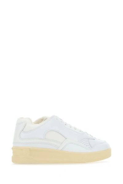 Shop Jil Sander Woman White Leather And Fabric Basket Sneakers