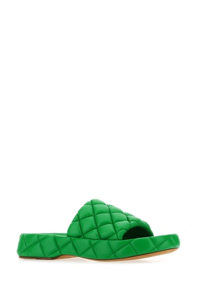Shop Bottega Veneta Woman Grass Green Leather Padded Sandals