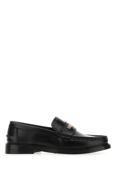 Shop Moschino Woman Black Leather Loafers