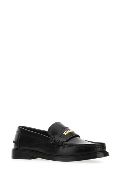 Shop Moschino Woman Black Leather Loafers