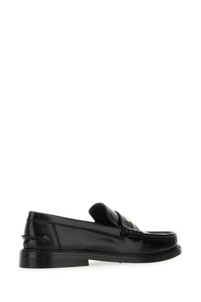 Shop Moschino Woman Black Leather Loafers