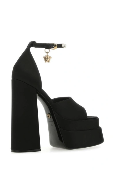 Shop Versace Woman Black Satin Medusa Aevitas Sandals