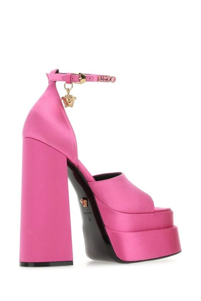 Shop Versace Woman Fuchsia Satin Medusa Aevitas Sandals In Pink