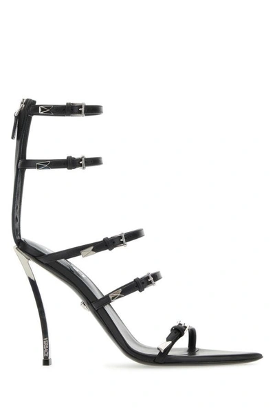 Shop Versace Woman Black Leather Sandals
