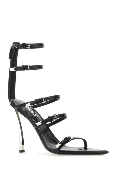 Shop Versace Woman Black Leather Sandals