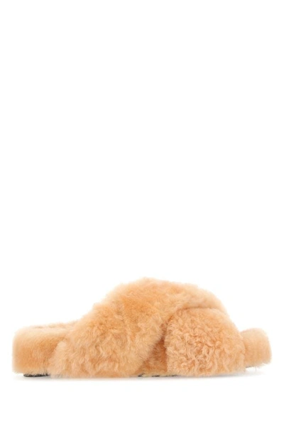 Shop Jil Sander Woman Pastel Orange Shearling Slippers