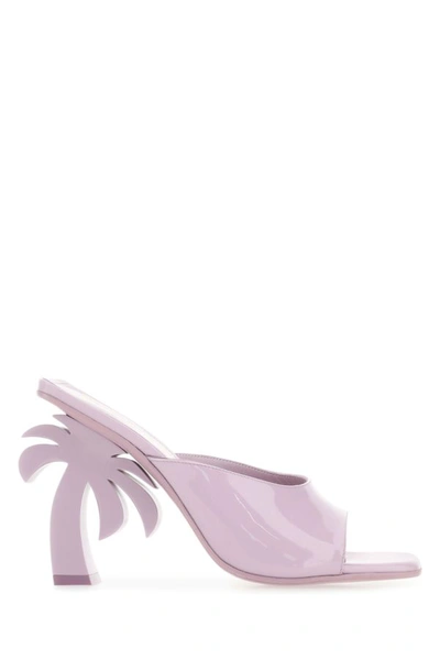 Shop Palm Angels Woman Lilac Leather Palm Beach Mules In Purple