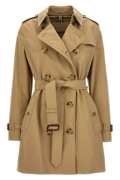 Shop Burberry Women 'kensington' Short Trench Coat In Cream