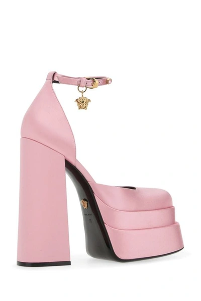 Shop Versace Woman Pink Satin Medusa Aevitas Pumps