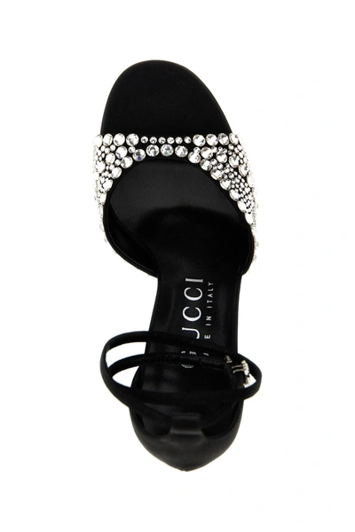Shop Gucci Women Crystal Satin Sandals In Black