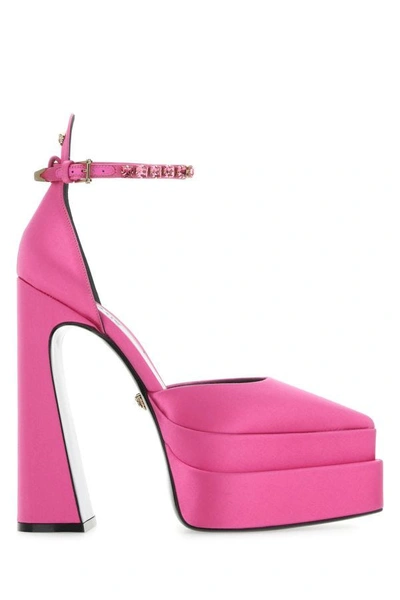 Shop Versace Woman Fuchsia Satin Aevitas Pointy Pumps In Pink