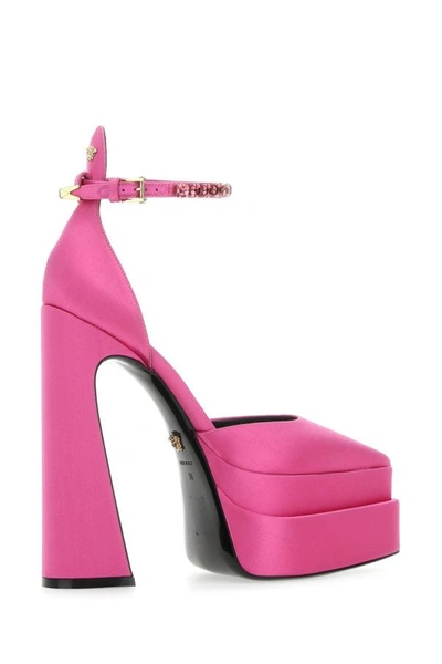 Shop Versace Woman Fuchsia Satin Aevitas Pointy Pumps In Pink