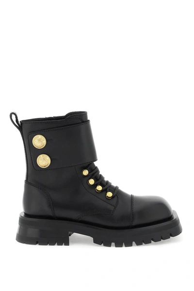 Shop Balmain Leather Ranger Boots With Maxi Buttons Women In Black