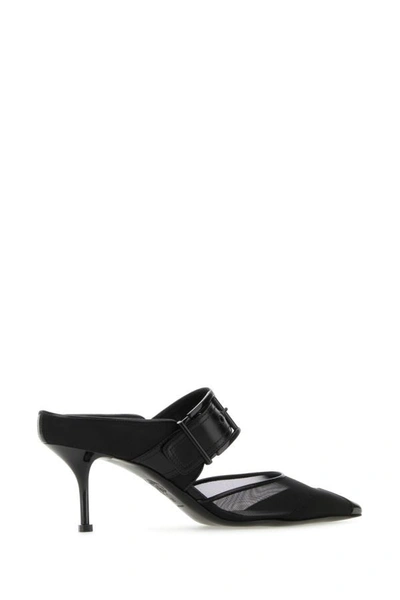 Shop Alexander Mcqueen Woman Black Mesh And Leather Punk Mules