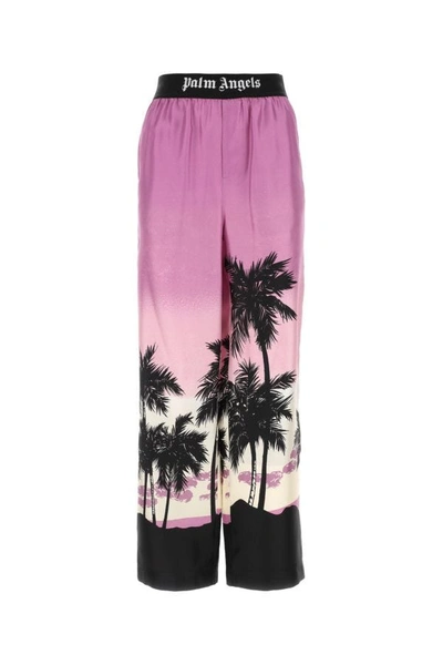 Shop Palm Angels Woman Printed Silk Pyjama Pant In Multicolor