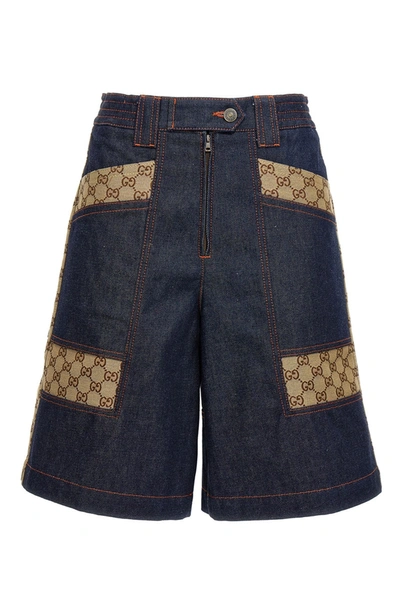 Shop Gucci Women 'gg' Denim Bermuda Shorts In Blue
