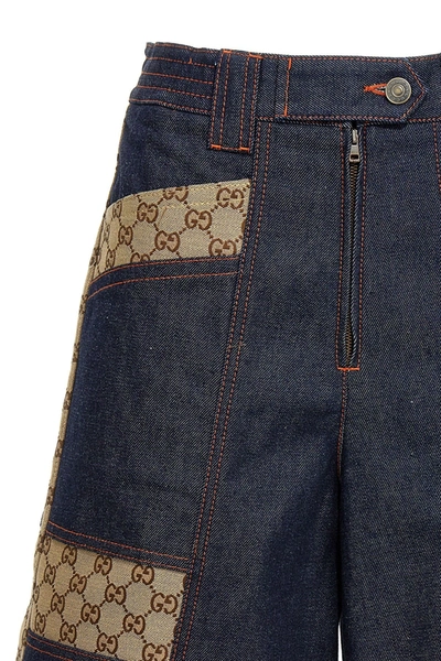 Shop Gucci Women 'gg' Denim Bermuda Shorts In Blue