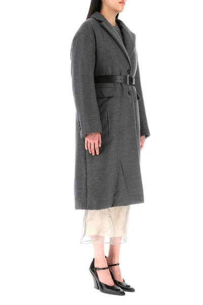 Shop Prada Woman Grey Cashmere Blend Padded Coat In Gray